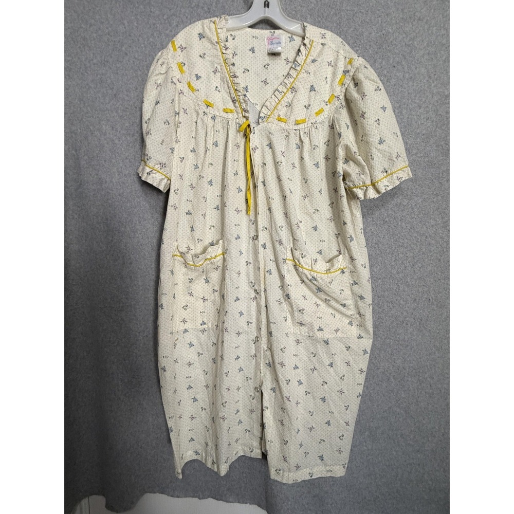 Bernette Gown Womens‎ 2X Yellow Floral Cotton Kaftan Pockets Ruffle Lounge